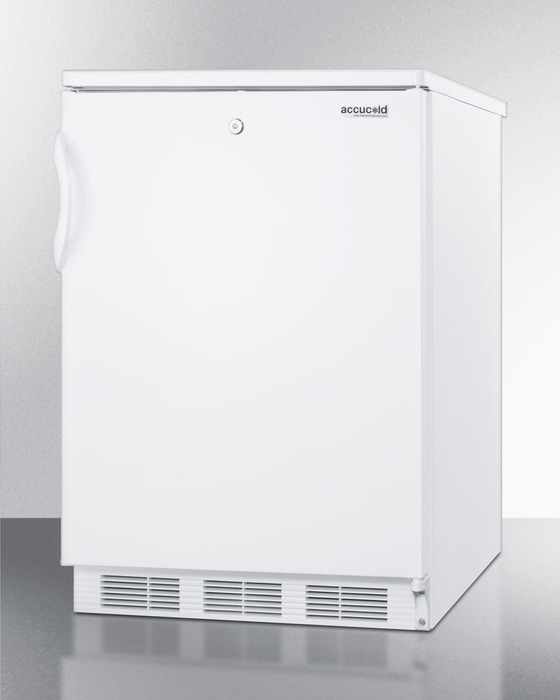 Freestanding counter height all-refrigerator for general purpose use, with front lock, automatic defrost operation and white exterior